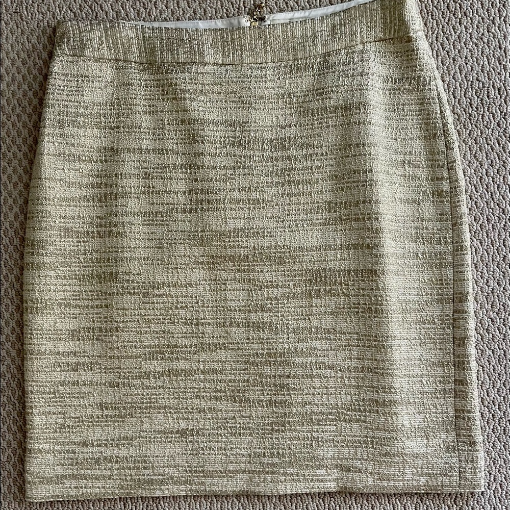 Kate Spade Metallic Gold & Cream Pencil Skirt Fully Lined  Back Vent Sz 12